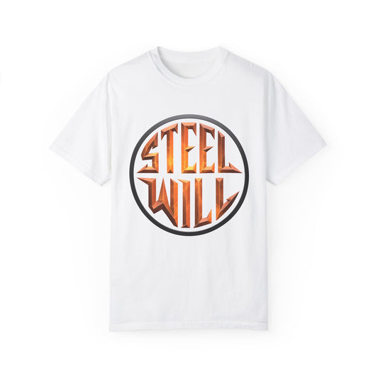 Unisex Garment-Dyed T-Shirt with 'Steel Will' Graphic - Casual Wear for Strength Enthusiasts