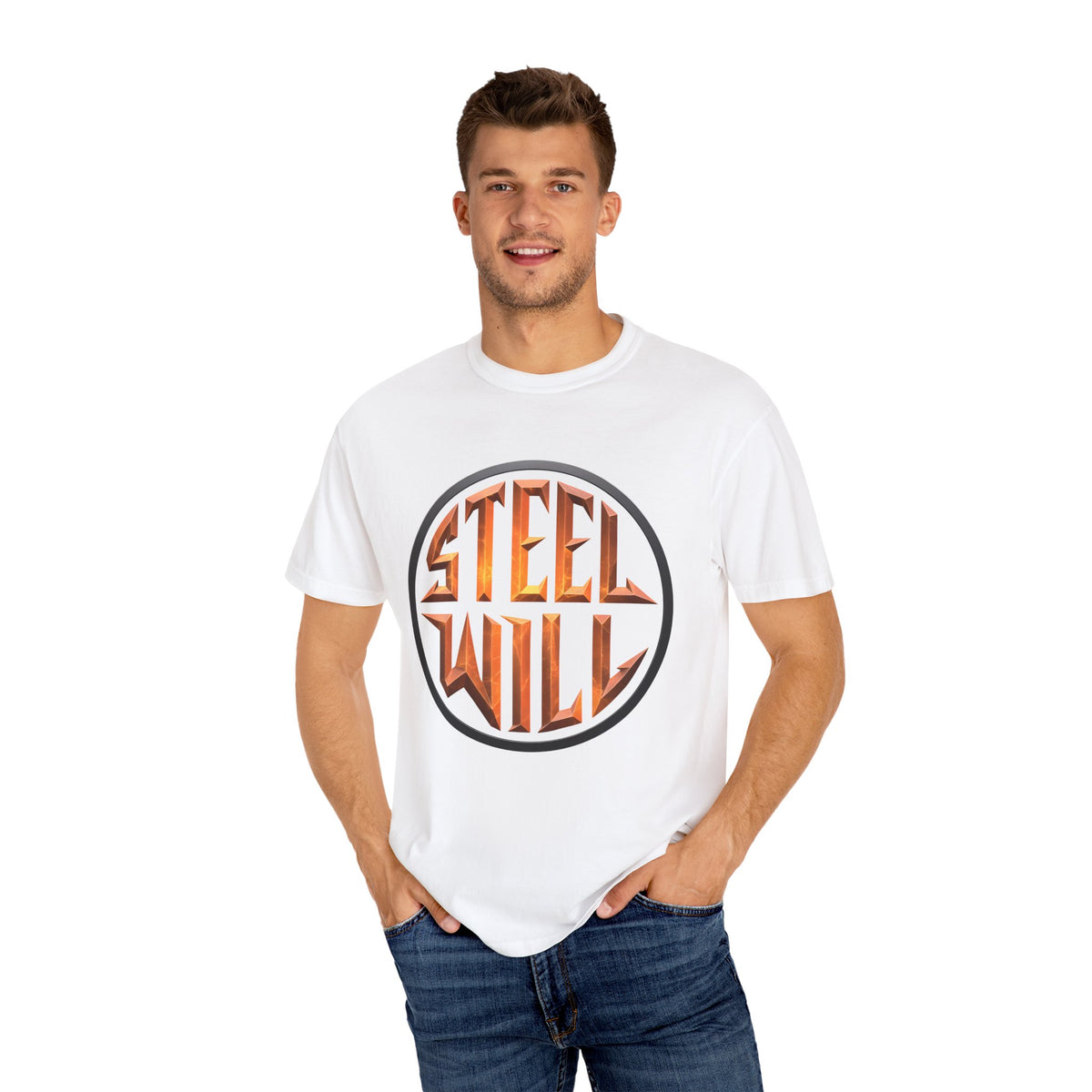 Unisex Garment-Dyed T-Shirt with 'Steel Will' Graphic - Casual Wear for Strength Enthusiasts