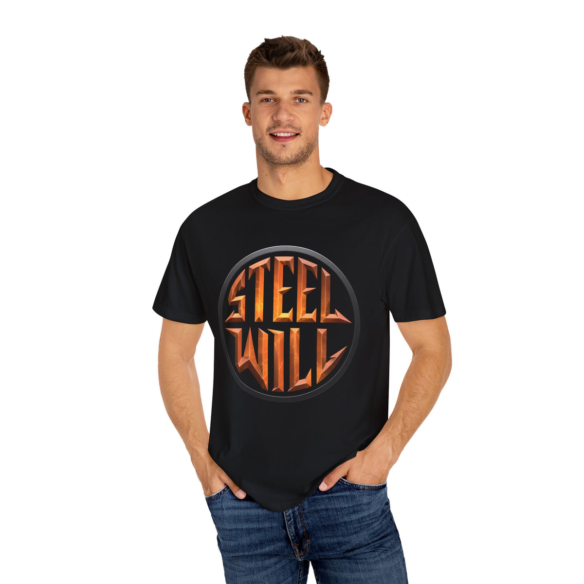 Unisex Garment-Dyed T-Shirt with 'Steel Will' Graphic - Casual Wear for Strength Enthusiasts